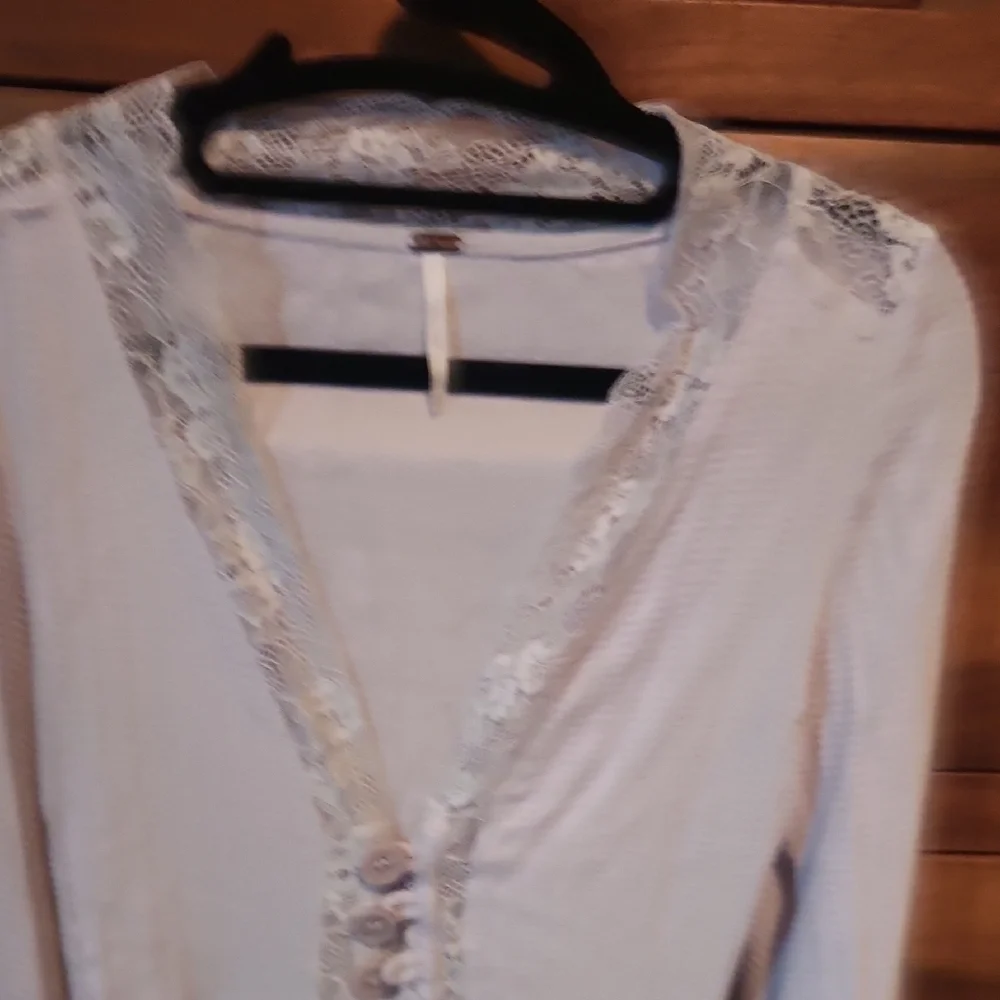 Free People Purple Long Sleeve Lace  Trim Balloon Sleeve Cottagecore XS Blouse